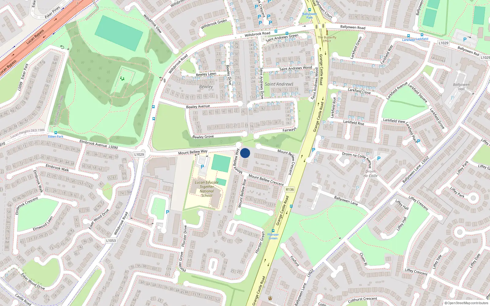 Overhead map showing the location of 4 Mount Bellew Way, Lucan, Dublin