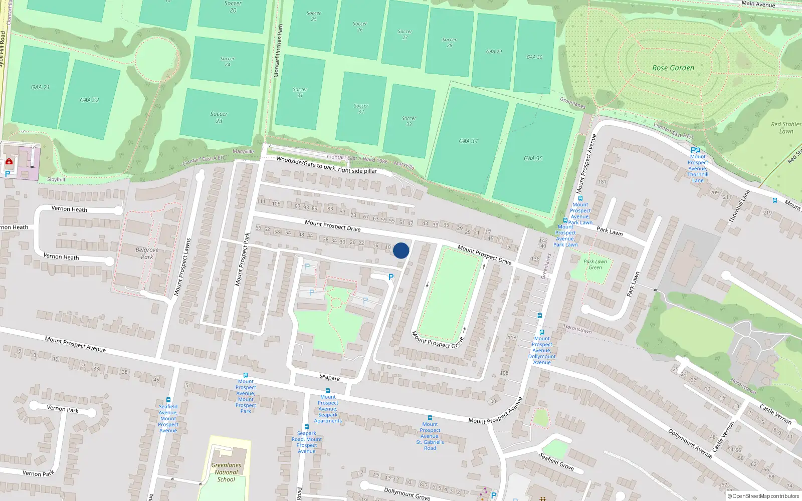 Overhead map showing the location of 4 Mount Prospect Drive, Dublin 3
