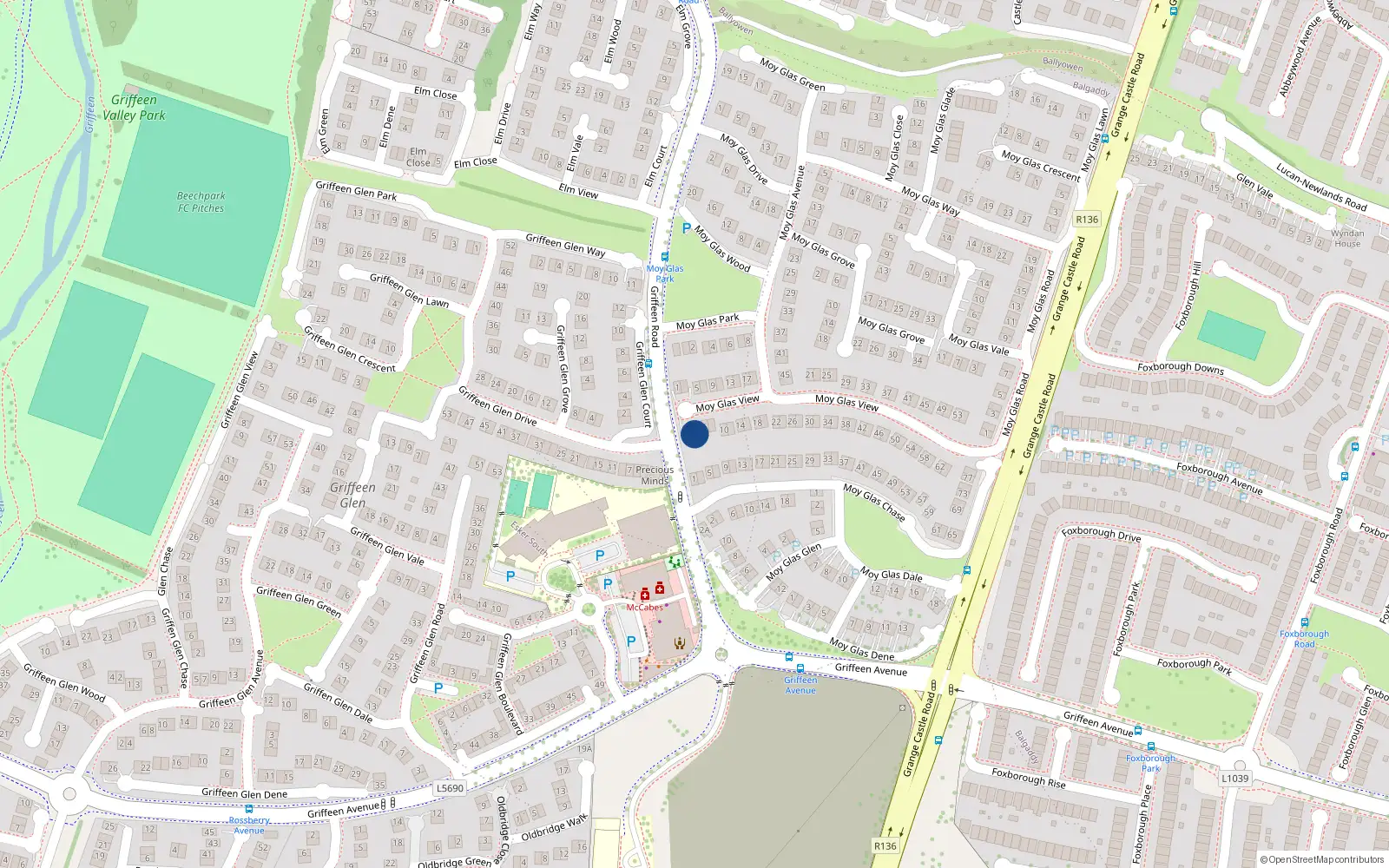 Overhead map showing the location of 4 Moy Glas View, Lucan