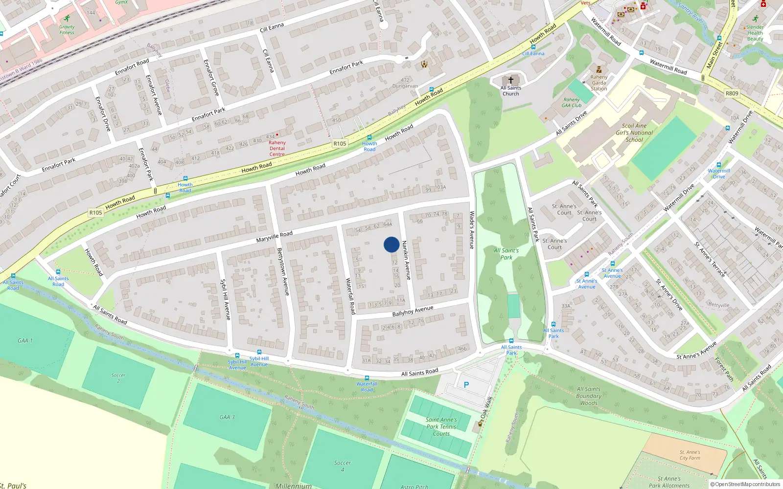 Overhead map showing the location of 4 Nanikin Avenue, Dublin 5