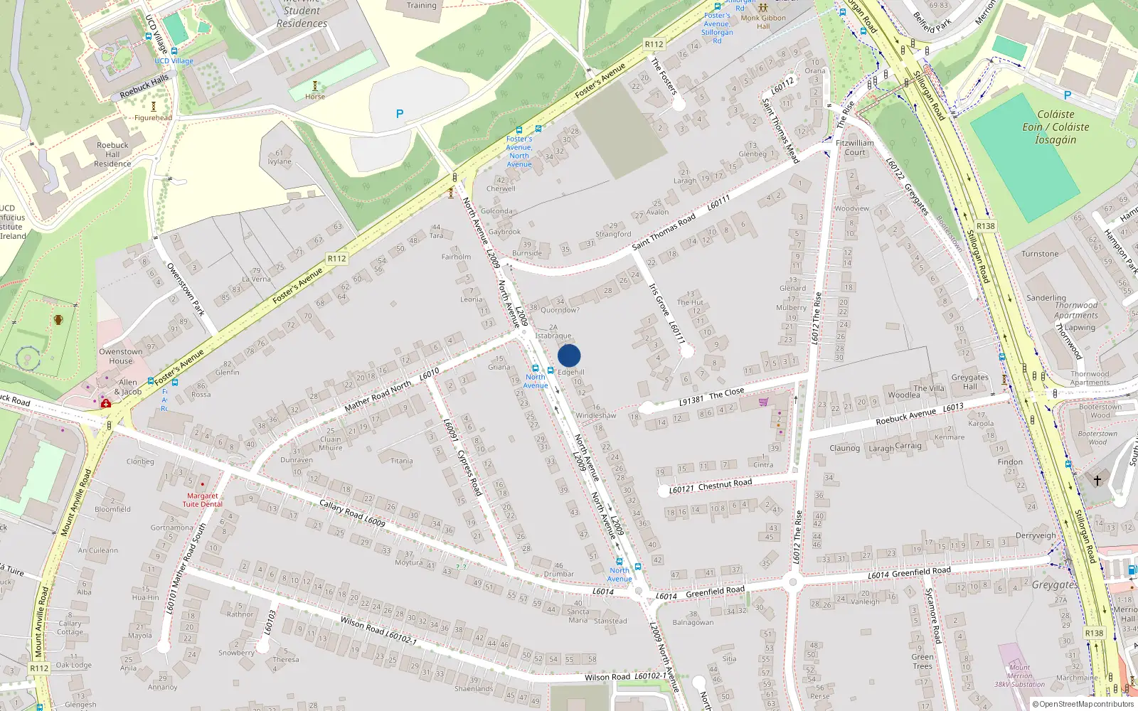 Overhead map showing the location of 4 North Avenue, Blackrock