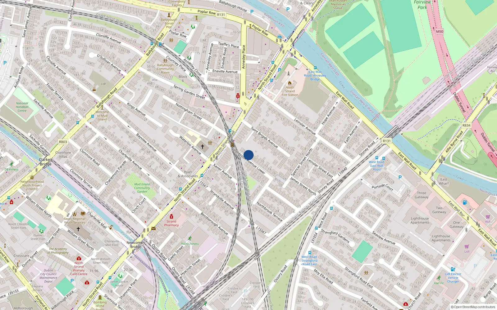 Overhead map showing the location of 4 Northbrook Avenue Lower, North Strand, Dublin 3