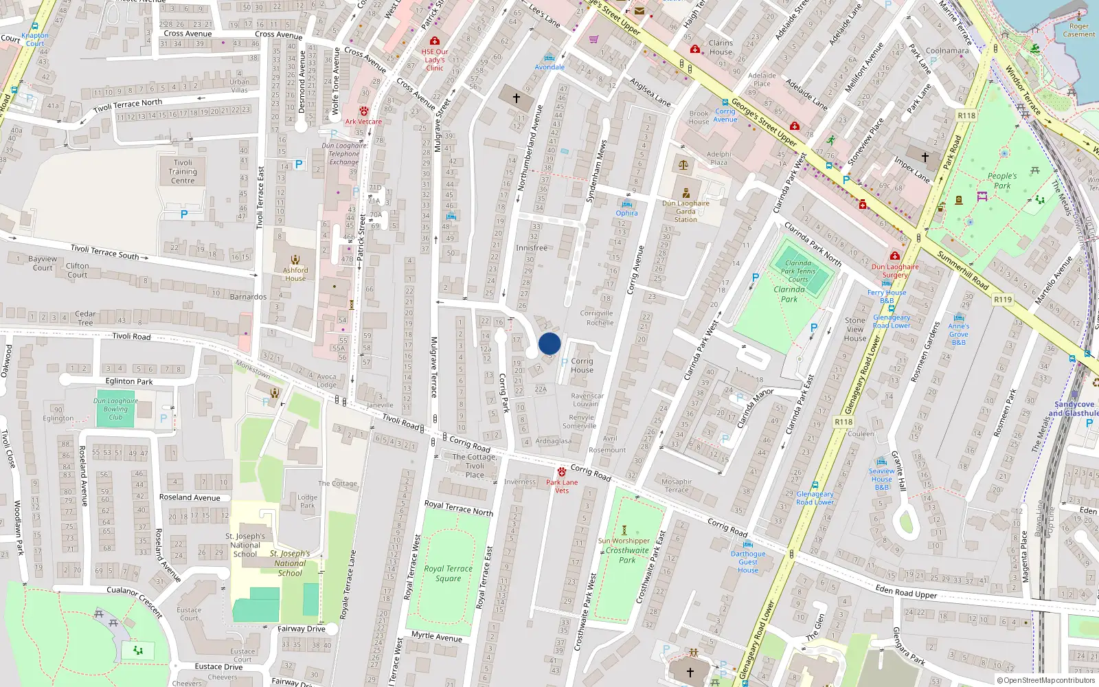 Overhead map showing the location of 4 Northumberland Park, Dun Laoghaire, Dublin