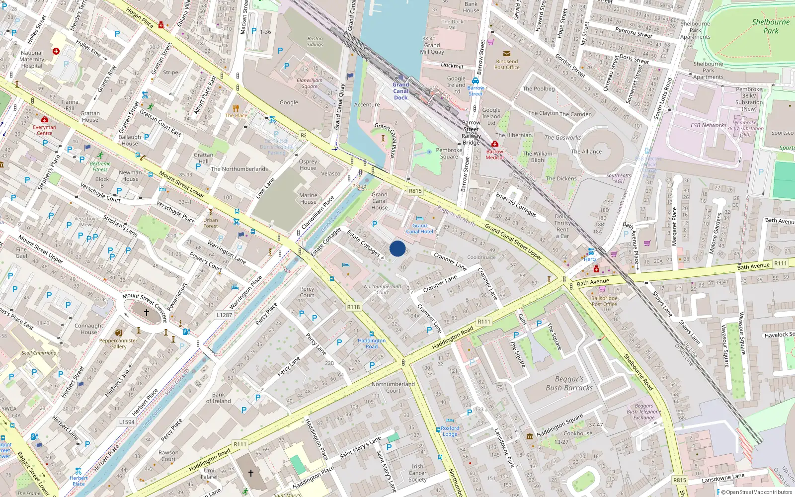 Overhead map showing the location of 4 Northumberland Place, Dublin 4