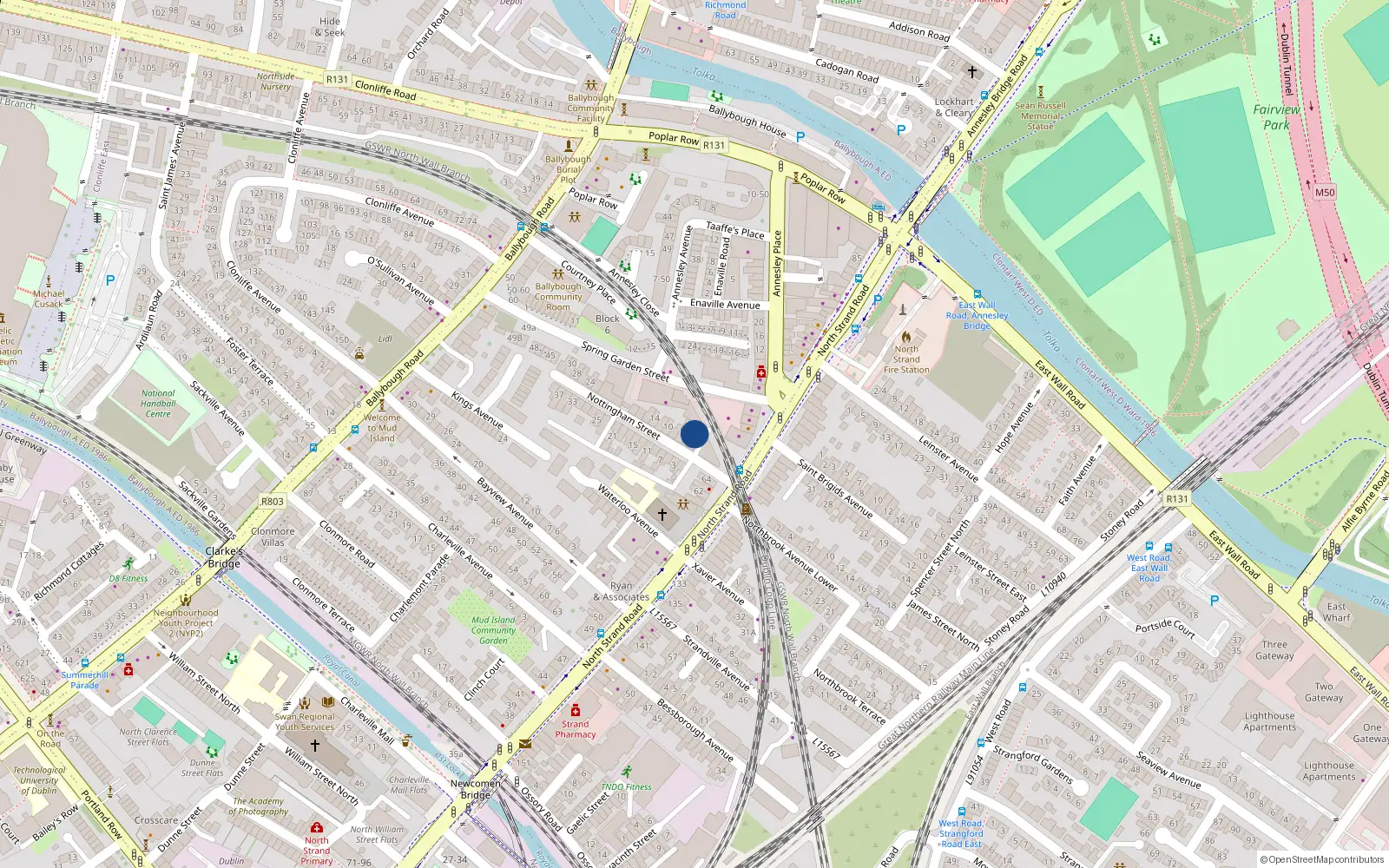Overhead map showing the location of 4 Nottingham Street, North Strand