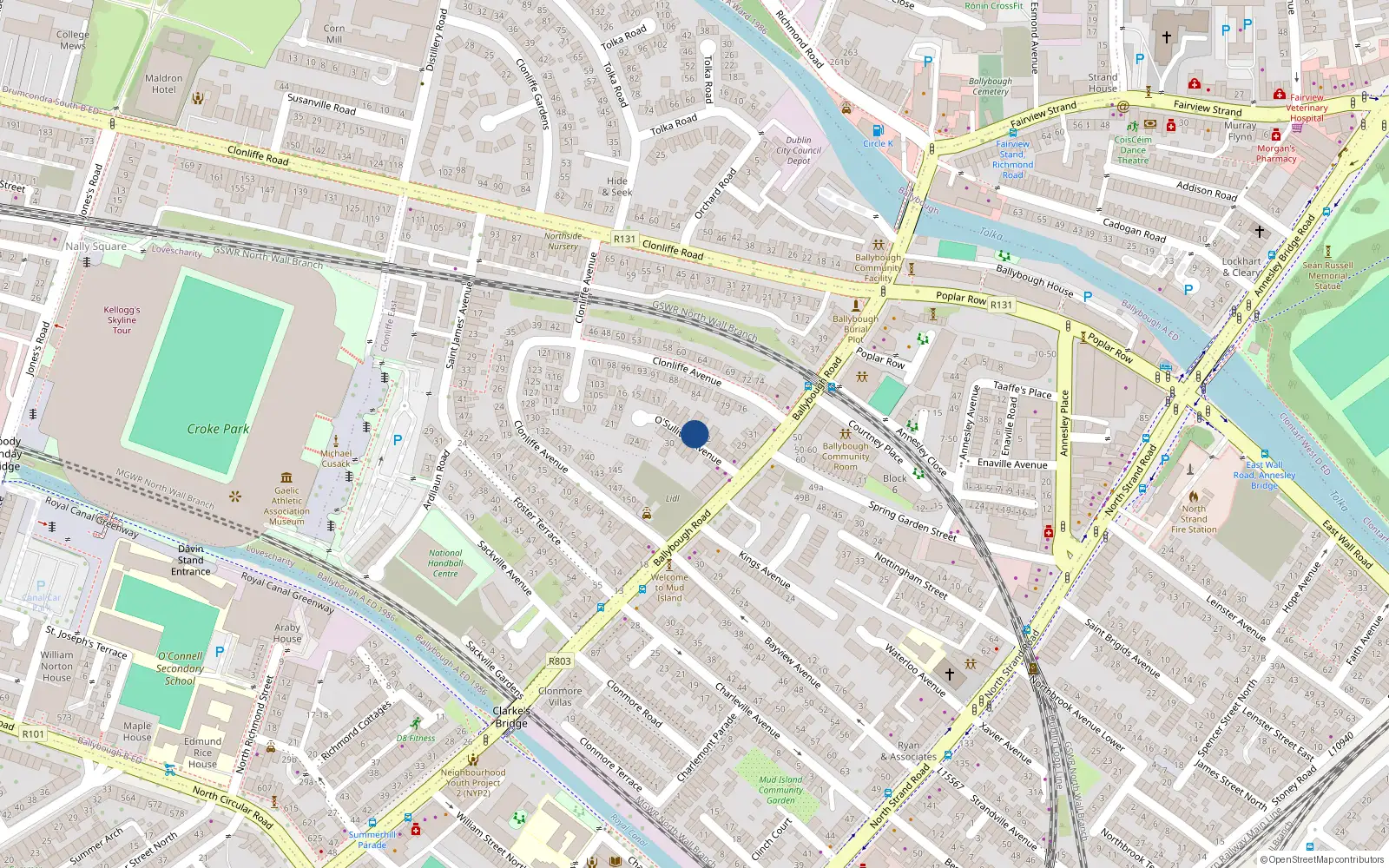 Overhead map showing the location of 4 O'Sullivan Avenue, Dublin 3