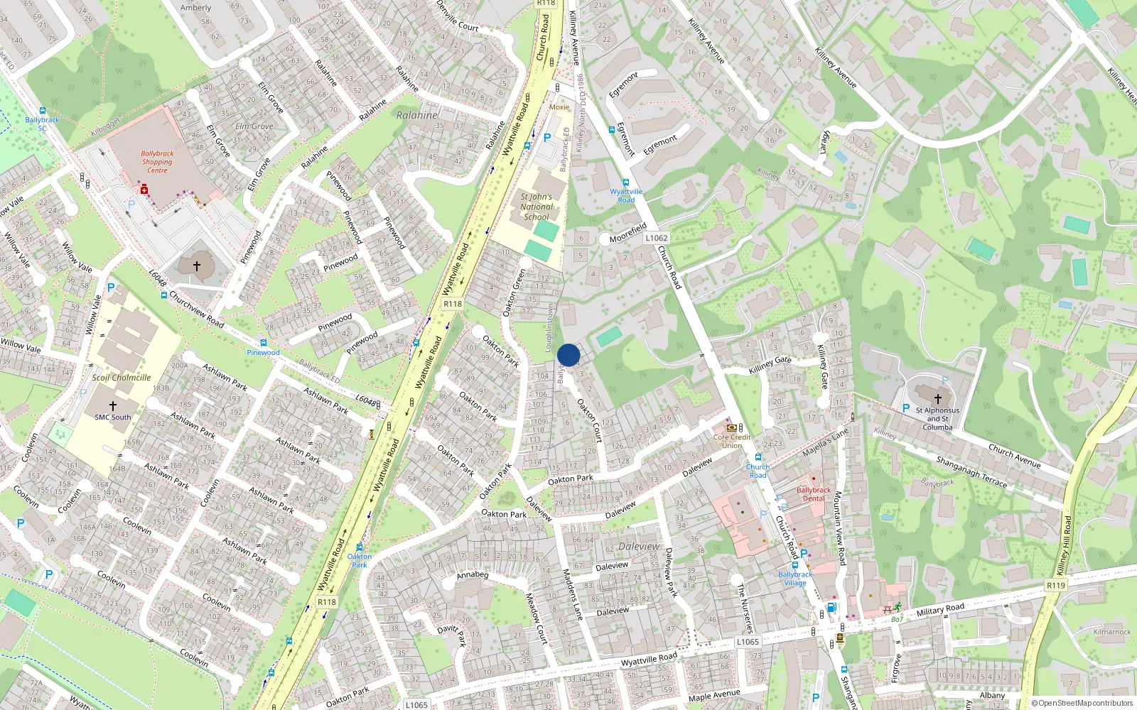 Overhead map showing the location of 4 Oakton Court, Ballybrack, Dublin