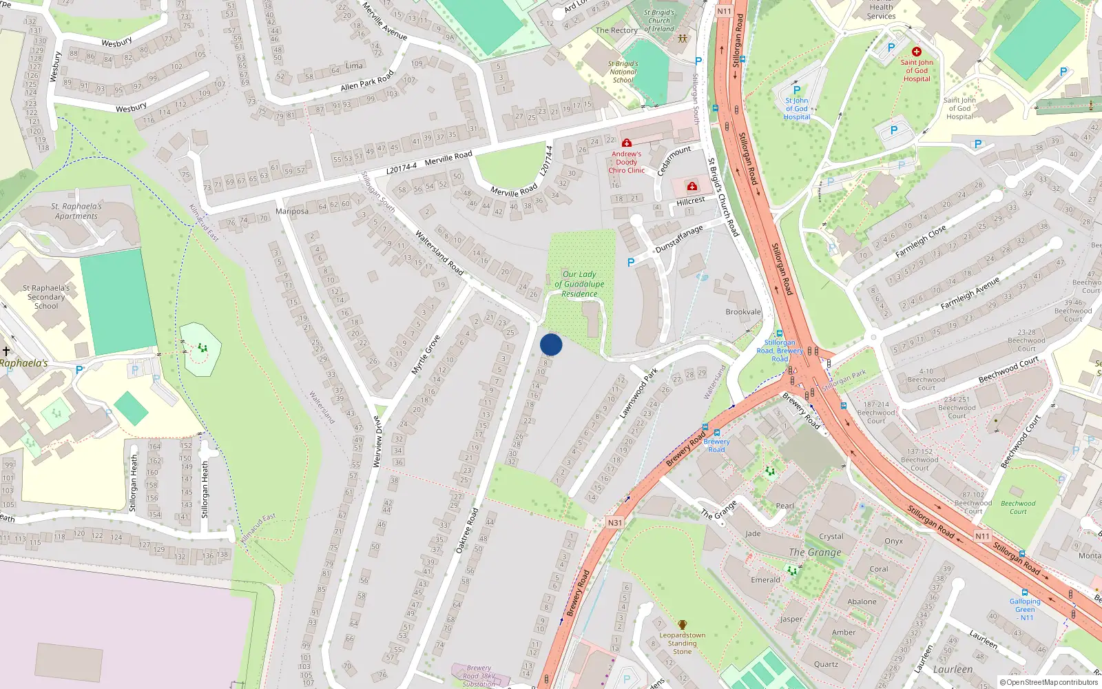 Overhead map showing the location of 4 Oaktree Road, Dublin