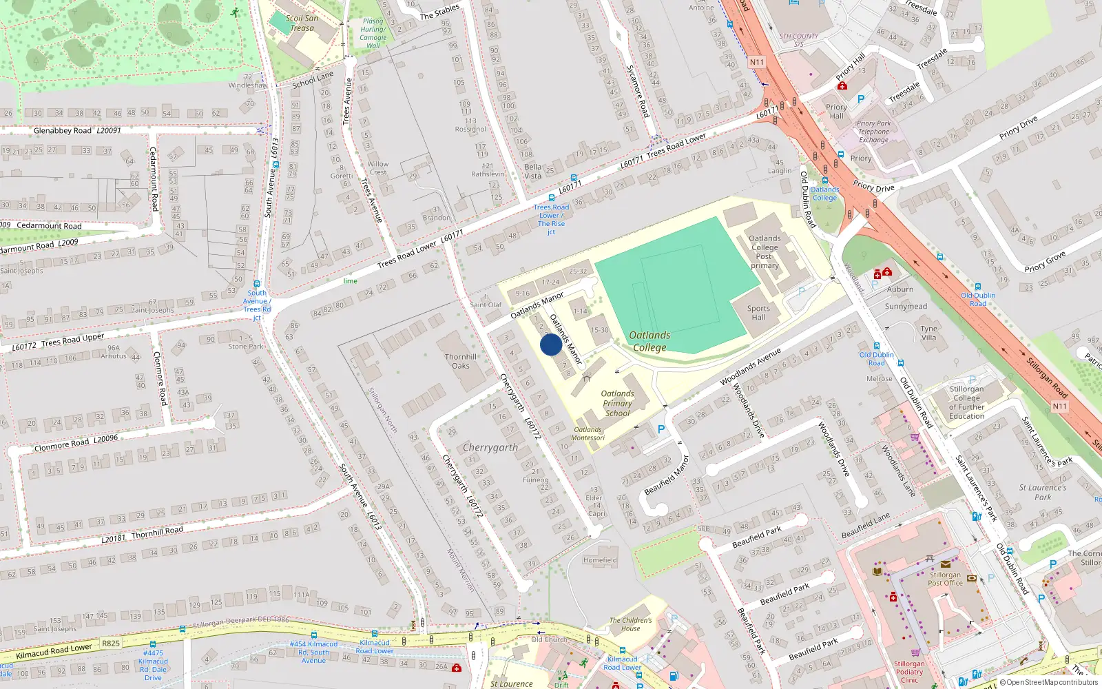 Overhead map showing the location of 4 Oatlands Manor, Blackrock