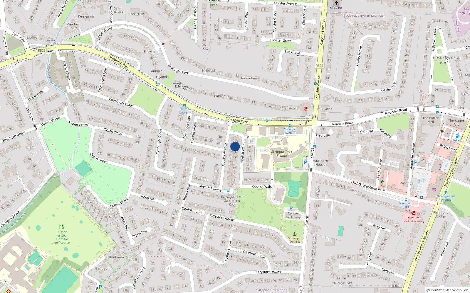 Overhead map showing the location of 4 Obelisk Walk, St Augustines Park, Blackrock