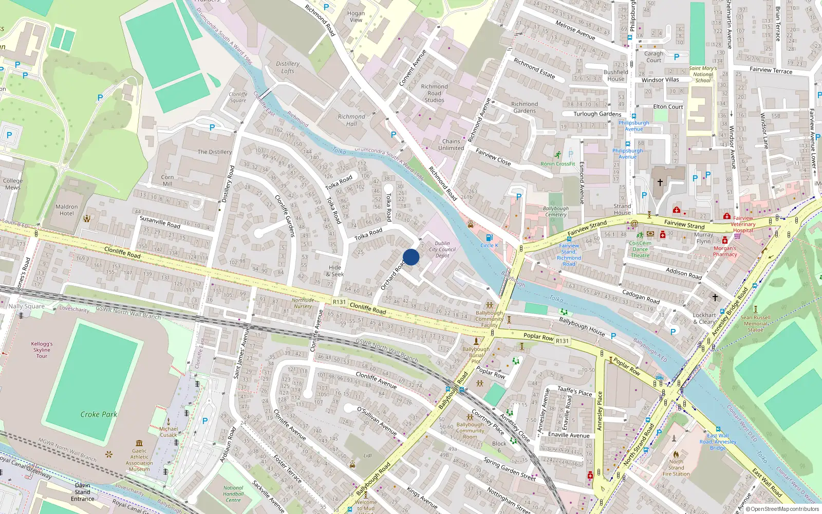 Overhead map showing the location of 4 Orchard Road, Dublin 3