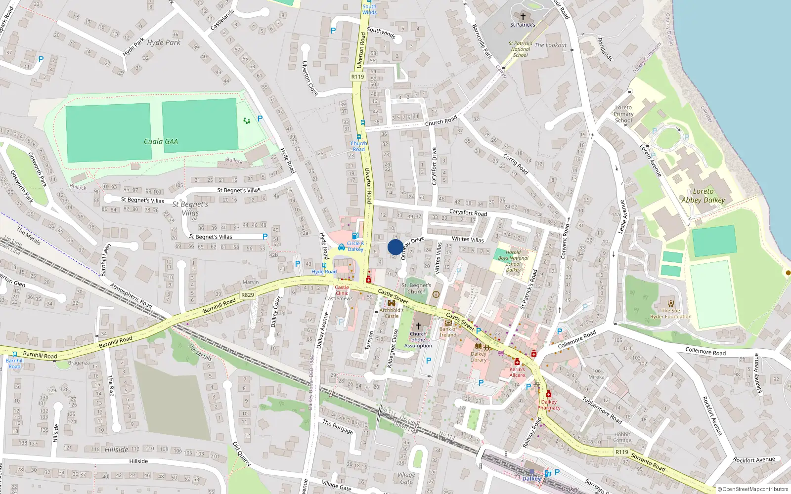 Overhead map showing the location of 4 Ormeau Drive, Dalkey, County Dublin