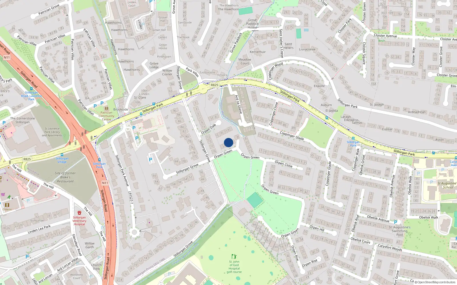Overhead map showing the location of 4 Orpen Green, Blackrock
