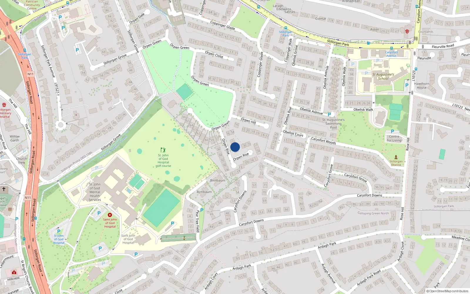Overhead map showing the location of 4 Orpen Rise, Blackrock