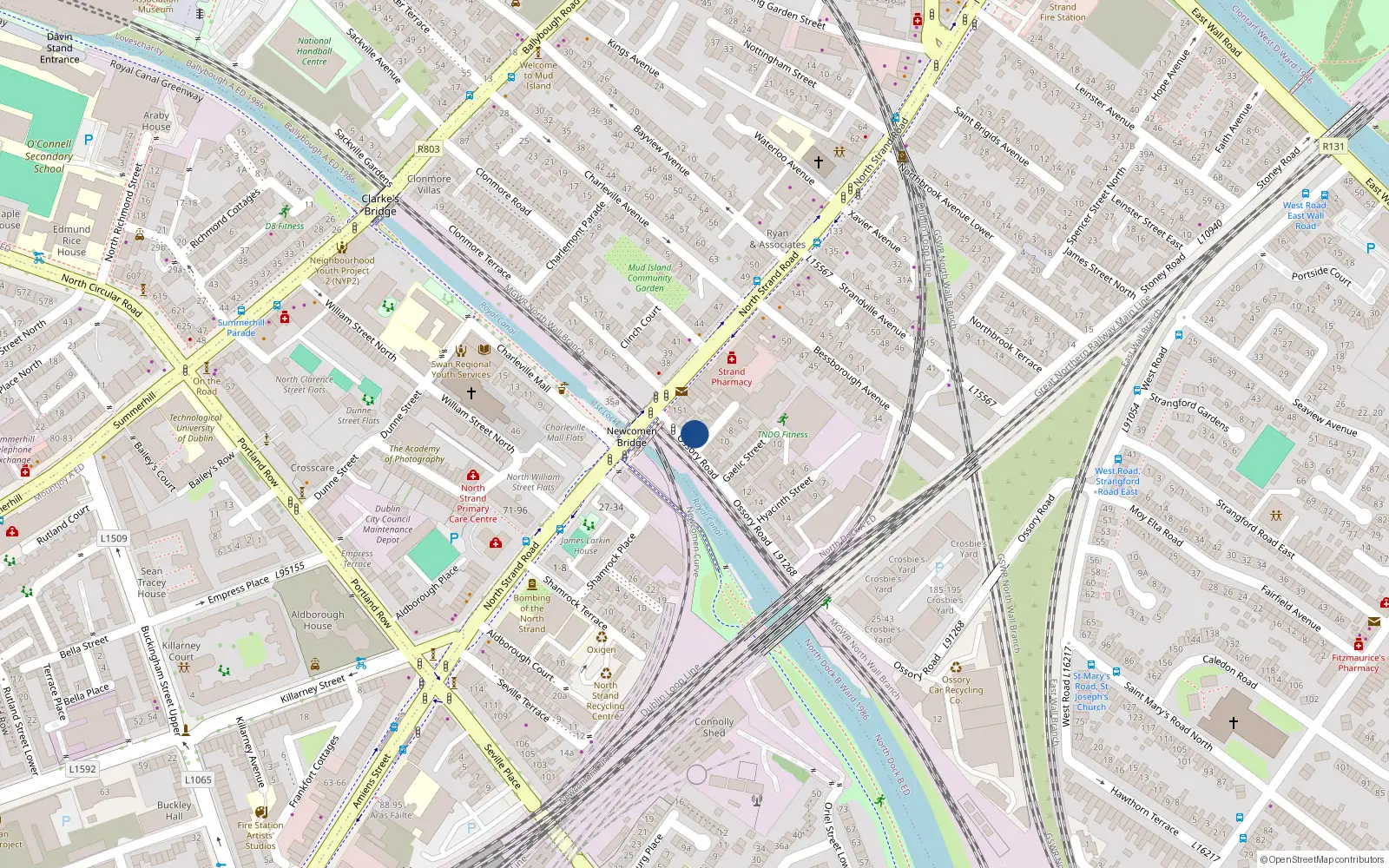 Overhead map showing the location of 4 Ossory Road, Dublin 3