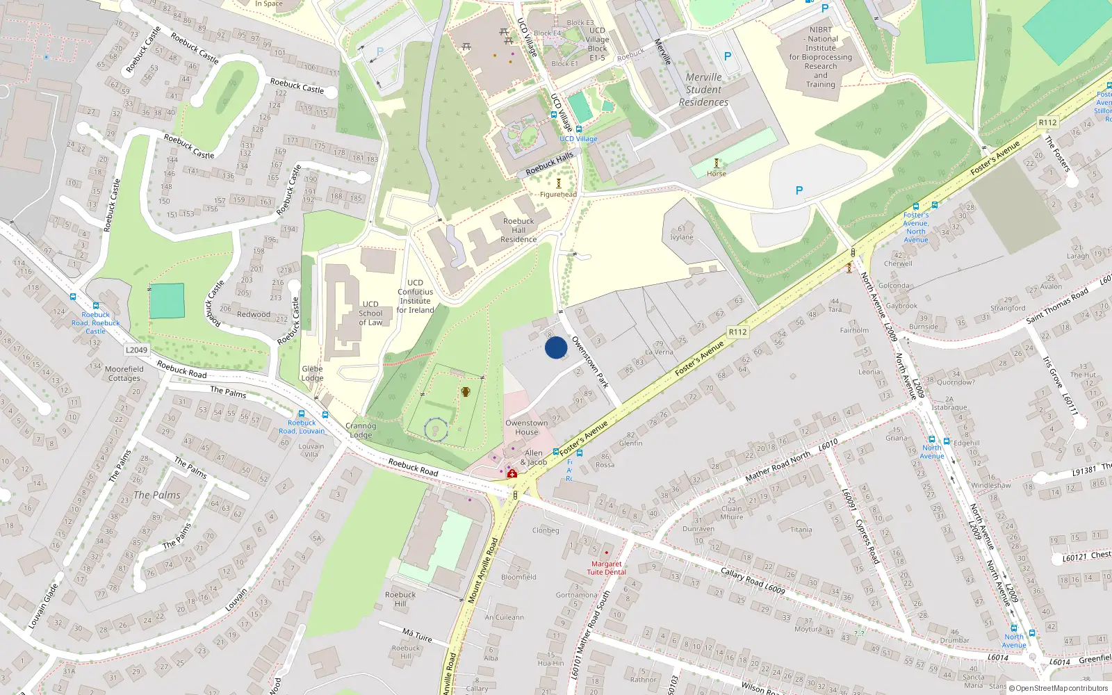 Overhead map showing the location of 4 Owenstown Park, Blackrock