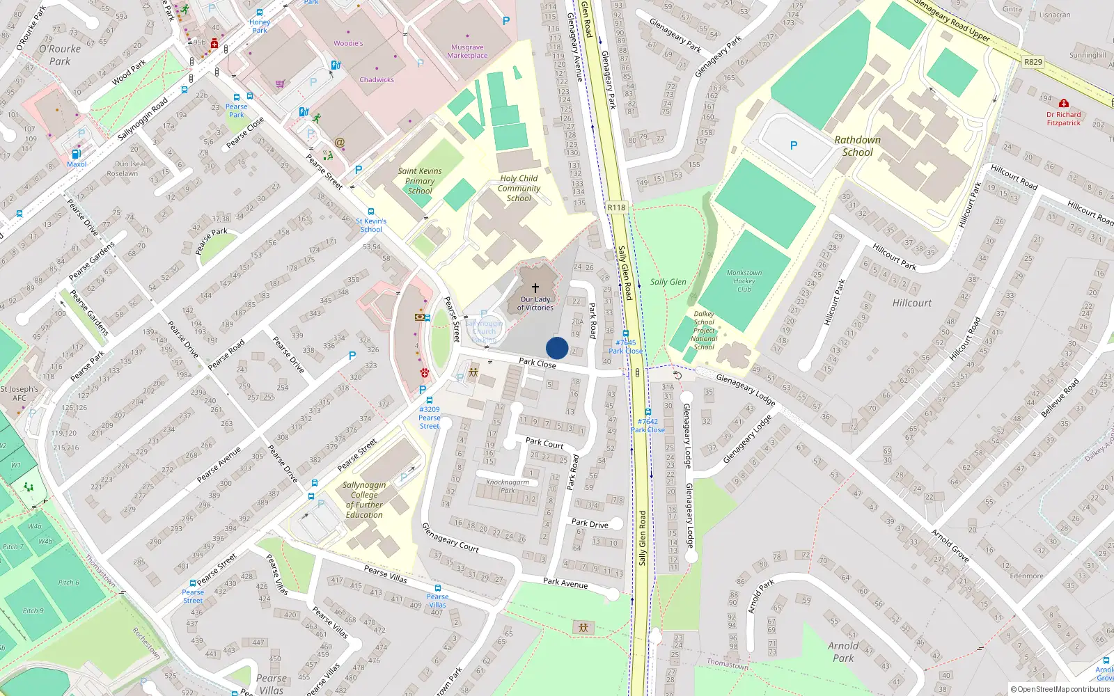 Overhead map showing the location of 4 Park Close, Glenageary