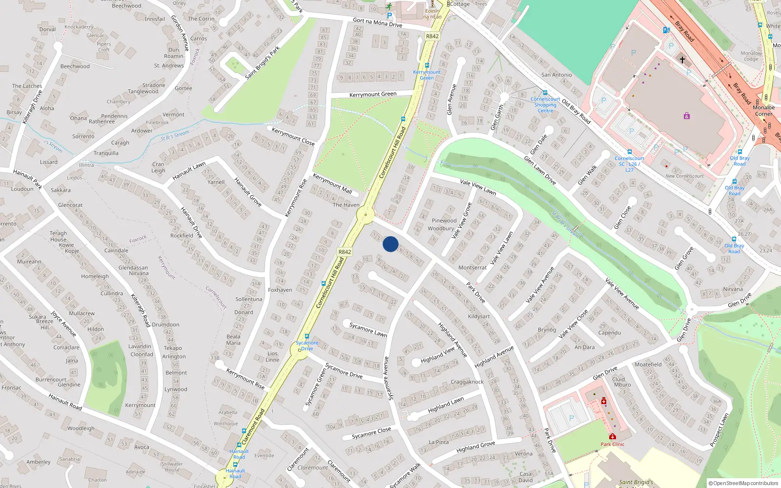 Overhead map showing the location of 4 Park Drive, Cabinteely