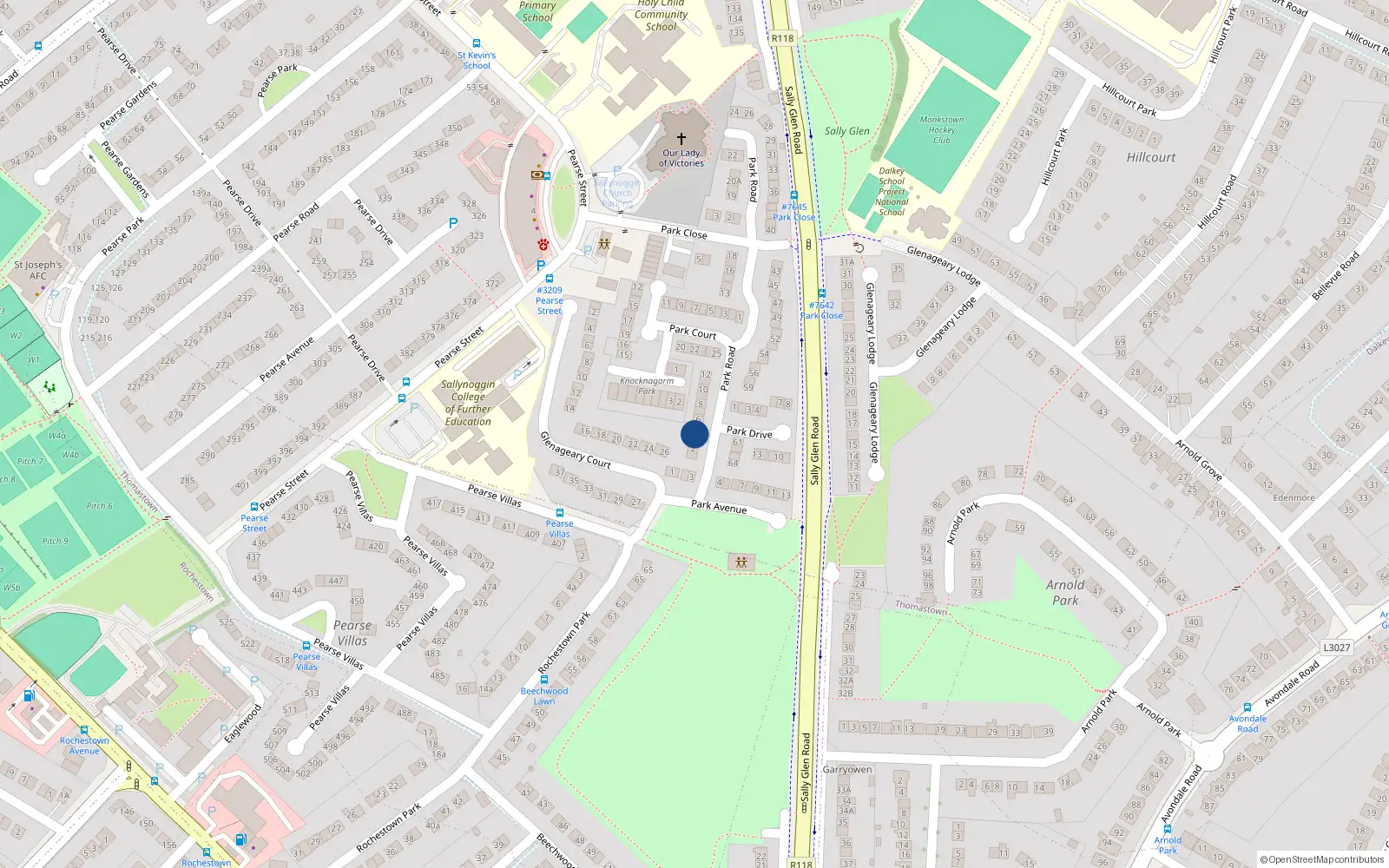 Overhead map showing the location of 4 Park Road, Glenageary Heights, Glenageary