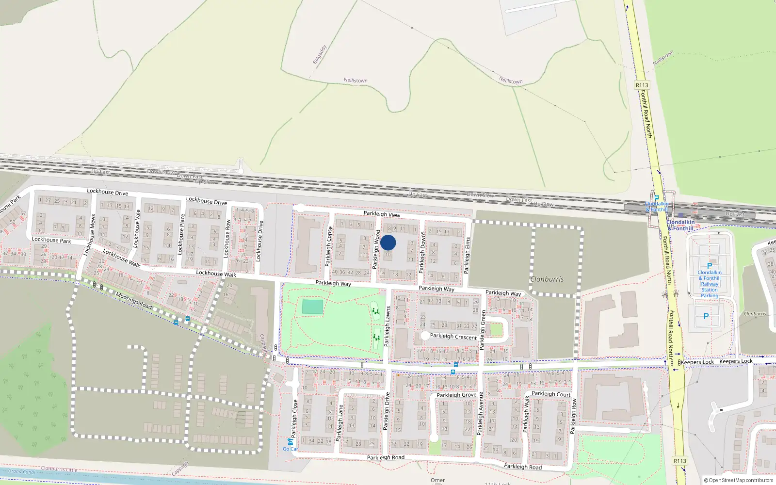Overhead map showing the location of 4 Parkleigh Wood, Dublin 22