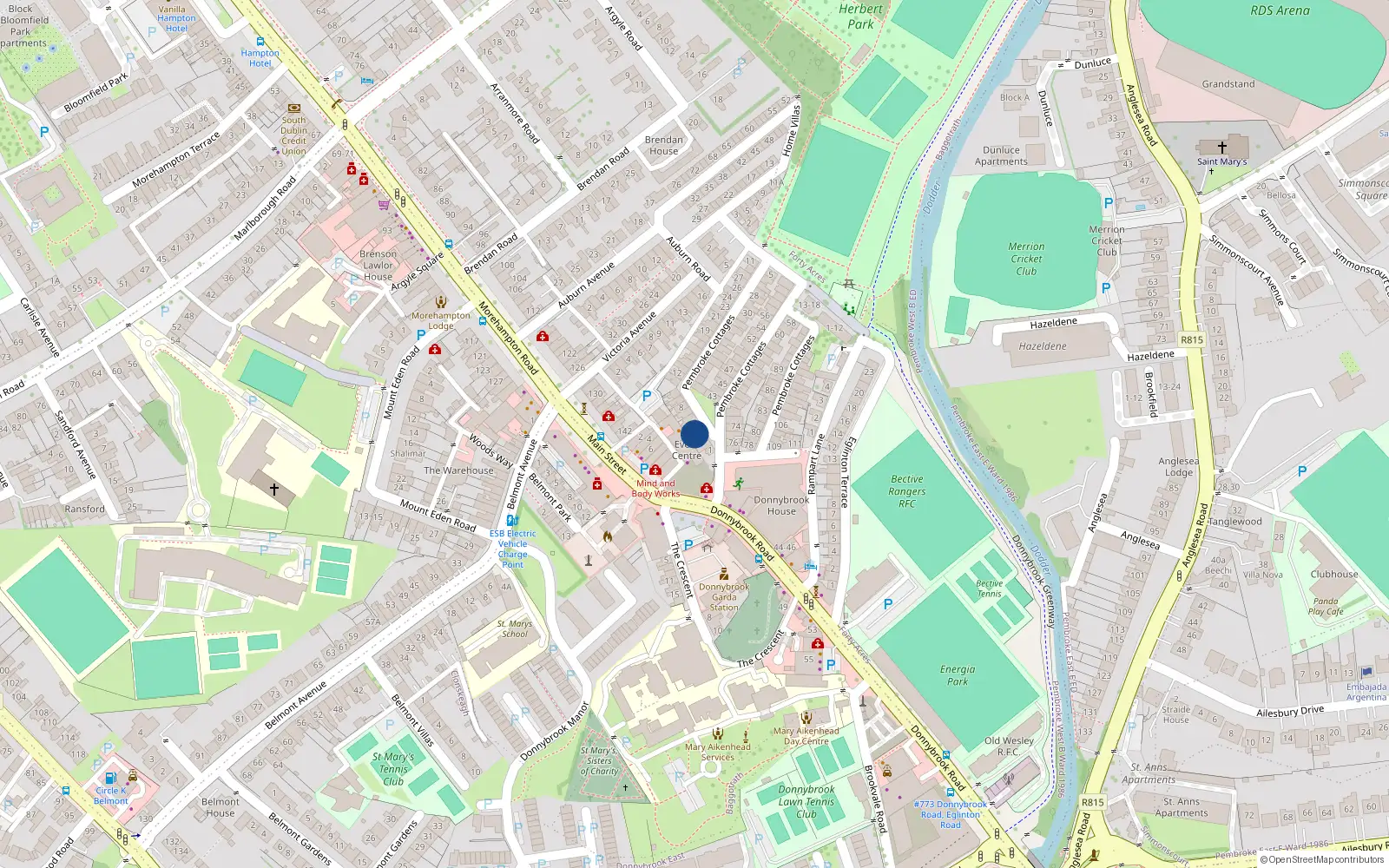 Overhead map showing the location of 4 Pembroke Cottages, Dublin