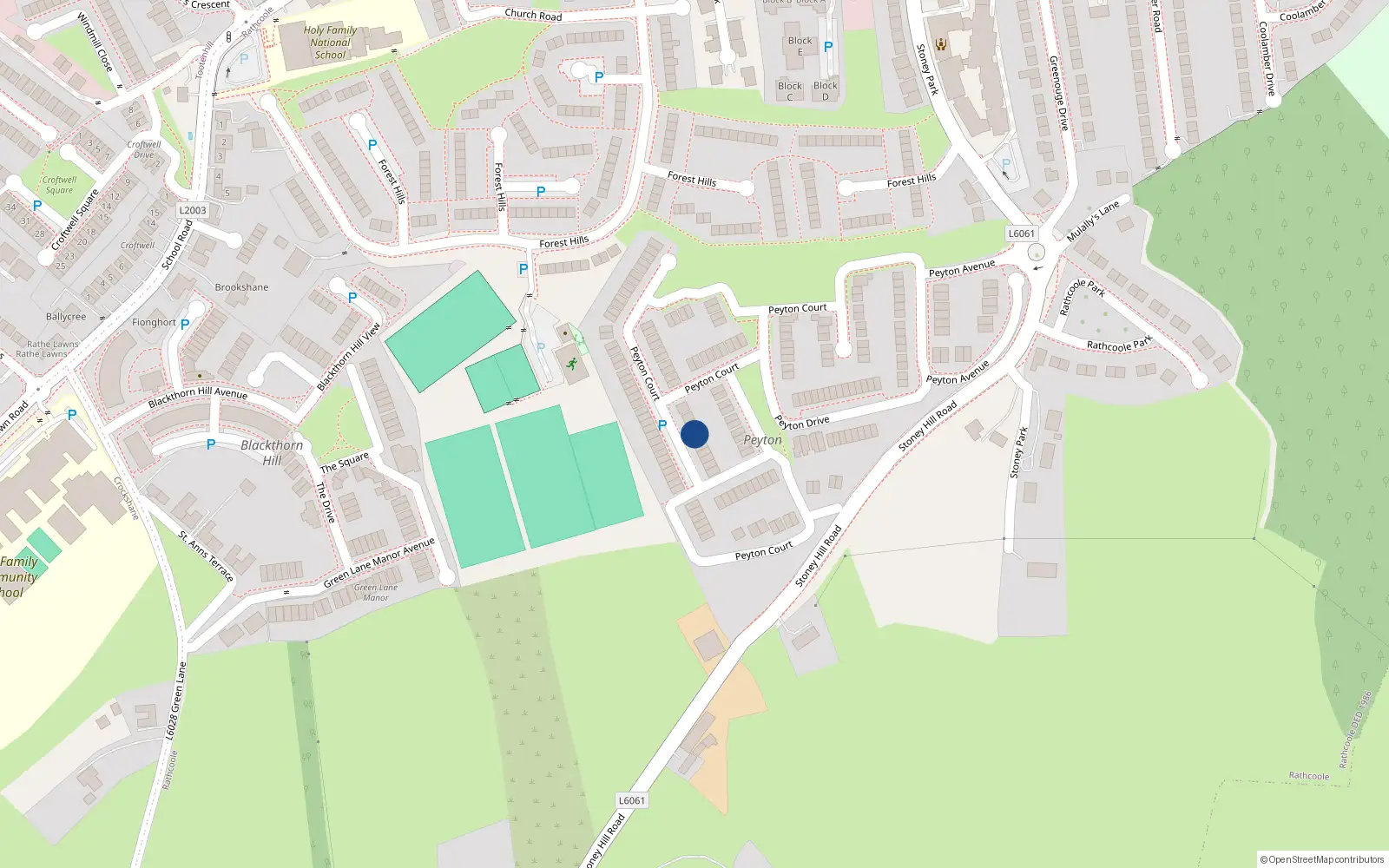 Overhead map showing the location of 4 Peyton Close, Rathcoole