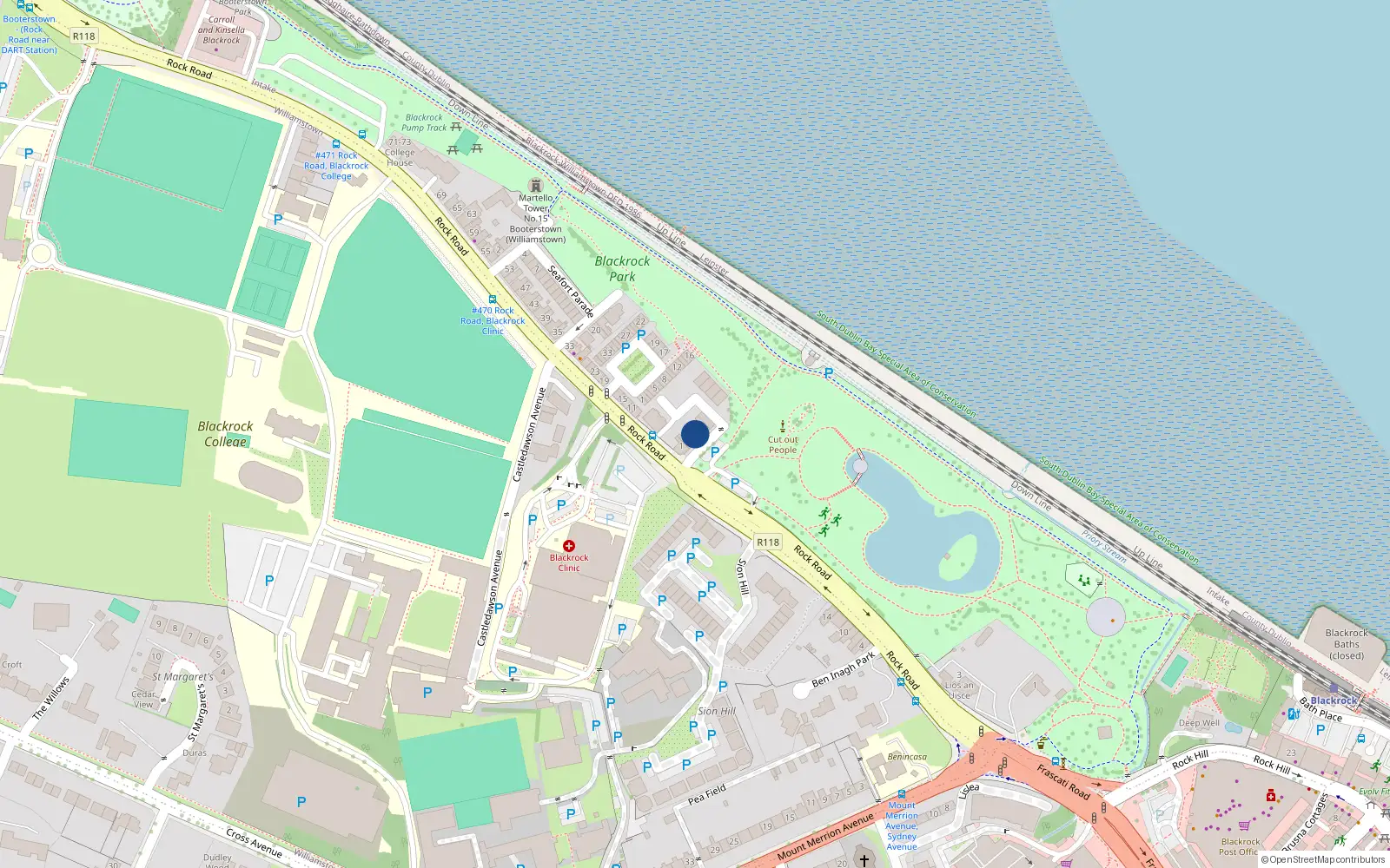 Overhead map showing the location of 4 Phoenix Terrace, Rock Road, Blackrock