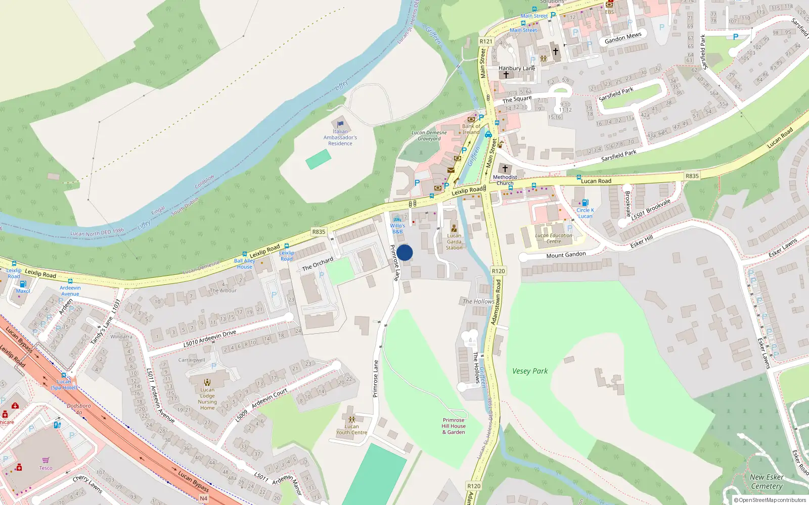 Overhead map showing the location of 4 Primrose Lane, Lucan