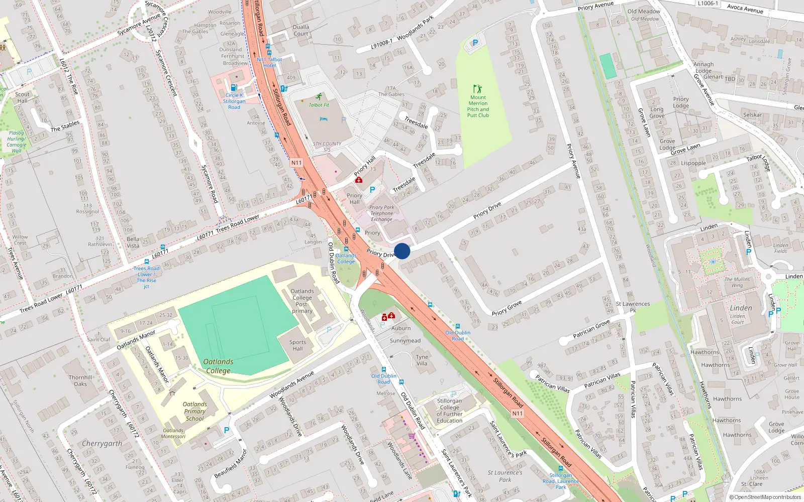 Overhead map showing the location of 4 Priory Drive, County Dublin