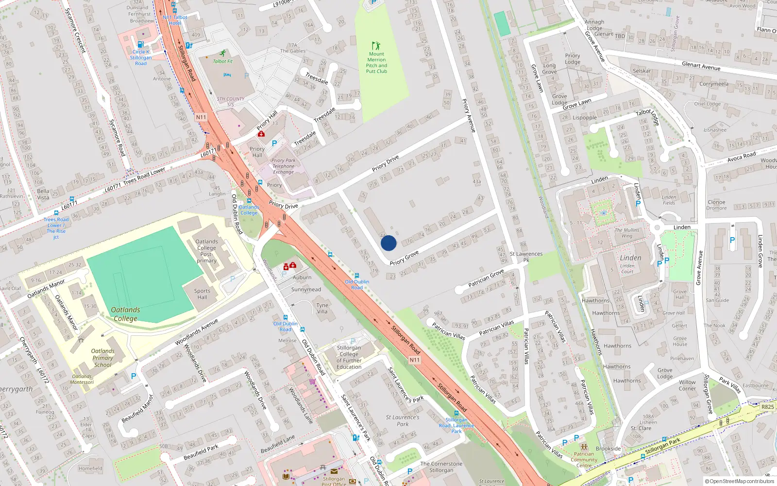 Overhead map showing the location of 4 Priory Grove, Stillorgan, Co. Dublin