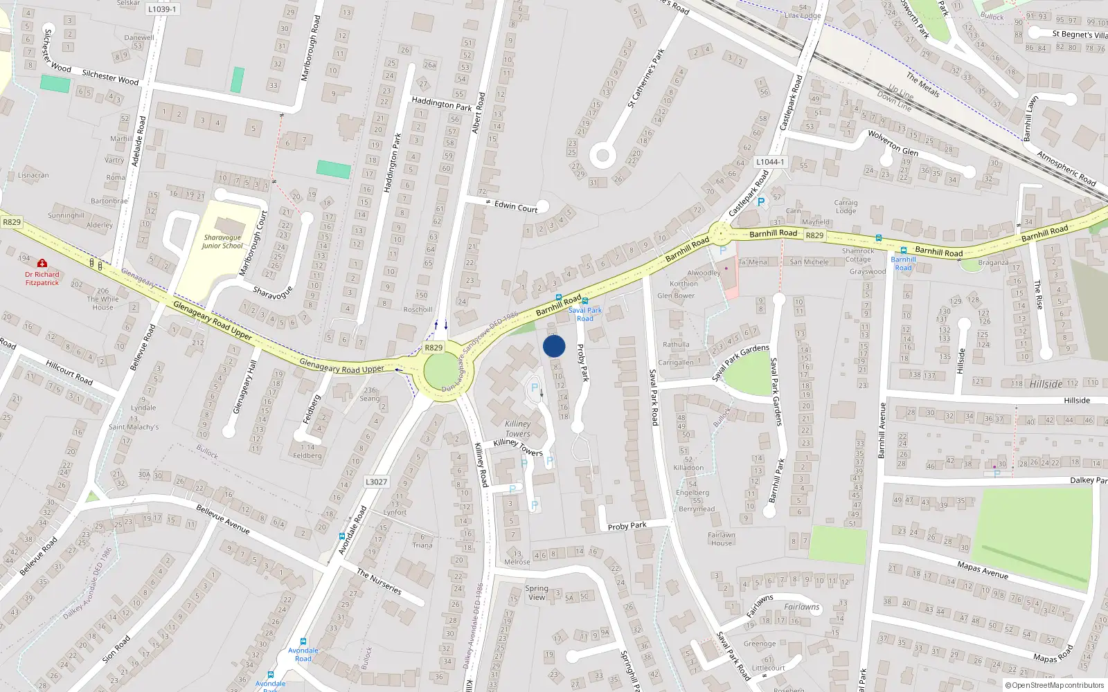 Overhead map showing the location of 4 Proby Park, Barnhill Road, Dalkey