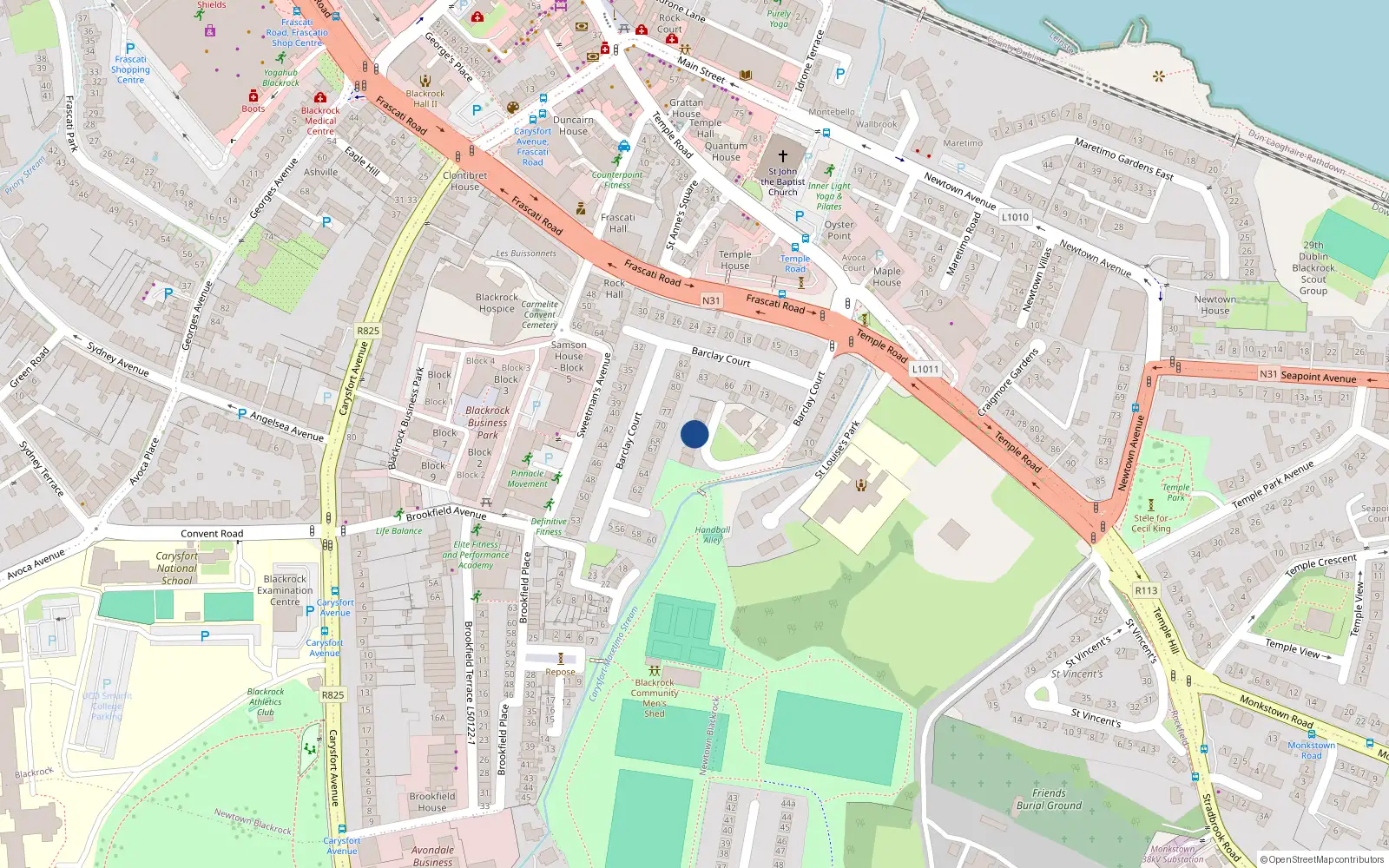Overhead map showing the location of 4 Prospect Hill, Blackrock, County Dublin