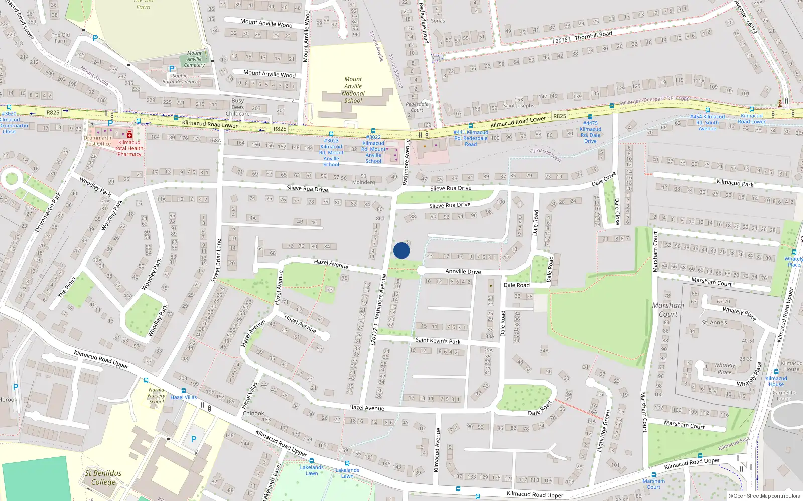 Overhead map showing the location of 4 Rathmore Avenue, Stillorgan, Dublin