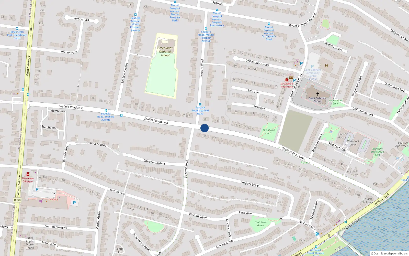 Overhead map showing the location of 4 Redcourt Oaks, Seafield Road East, Clontarf