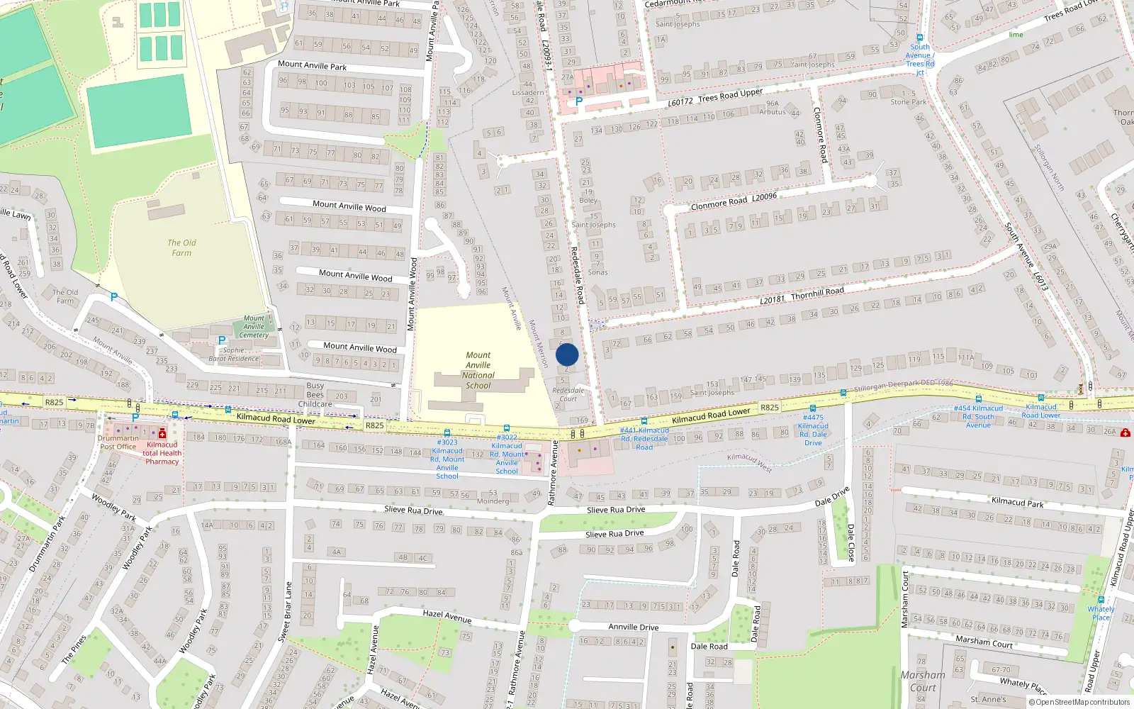 Overhead map showing the location of 4 Redesdale Road, Blackrock
