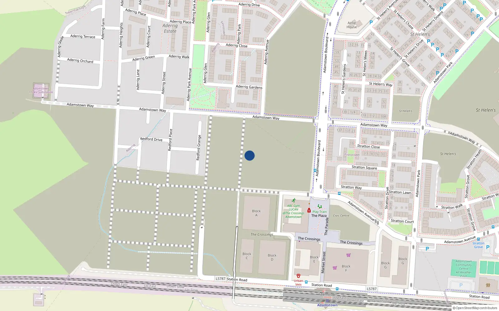 Overhead map showing the location of 4 Redford Drive, Adamstown, Lucan
