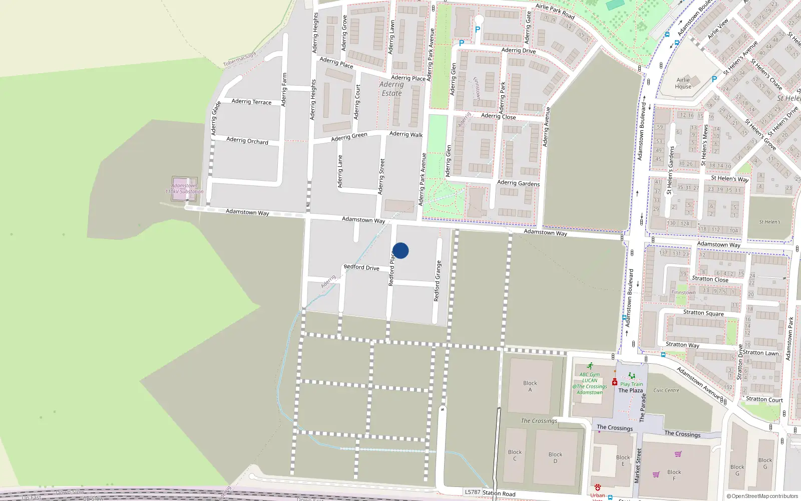 Overhead map showing the location of 4 Redford Place, Lucan