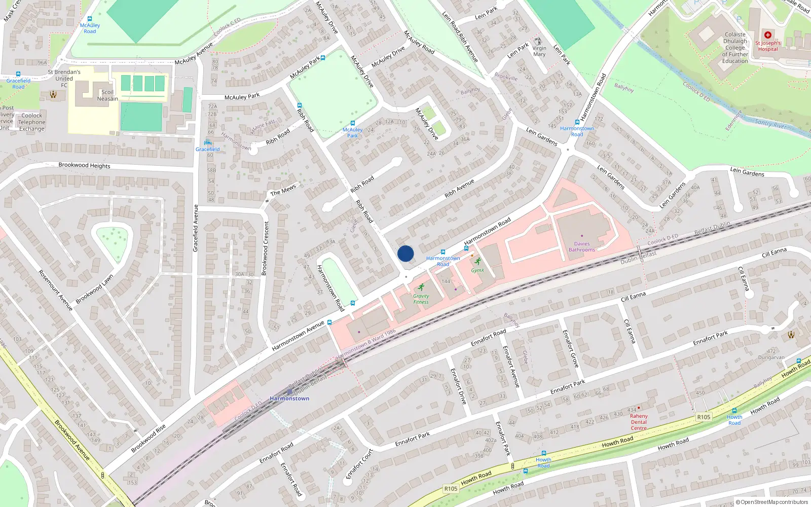 Overhead map showing the location of 4 Ribh Road, Dublin 5