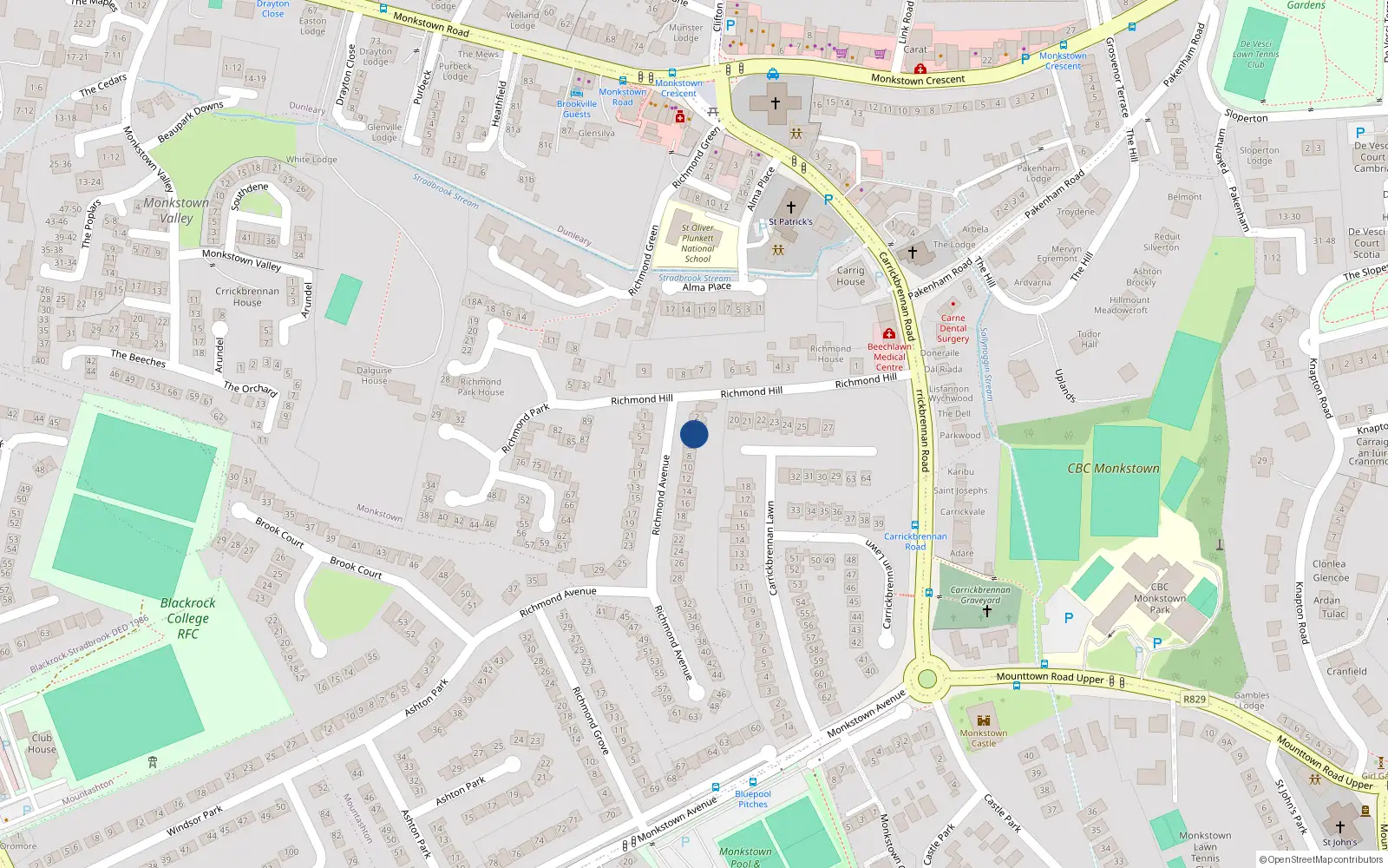 Overhead map showing the location of 4 Richmond Avenue, Monkstown, Co Dublin