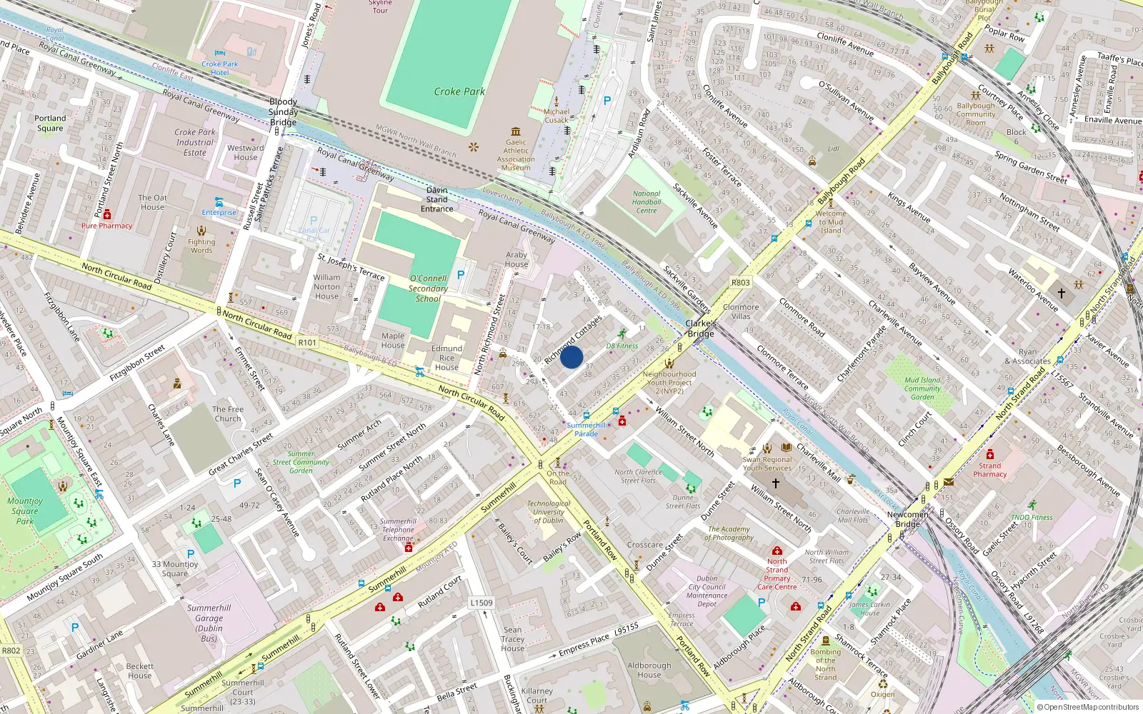 Overhead map showing the location of 4 Richmond Cottages, Dublin 1