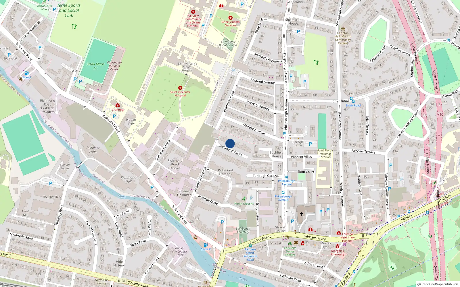 Overhead map showing the location of 4 Richmond Est, Fairview, Dublin 3
