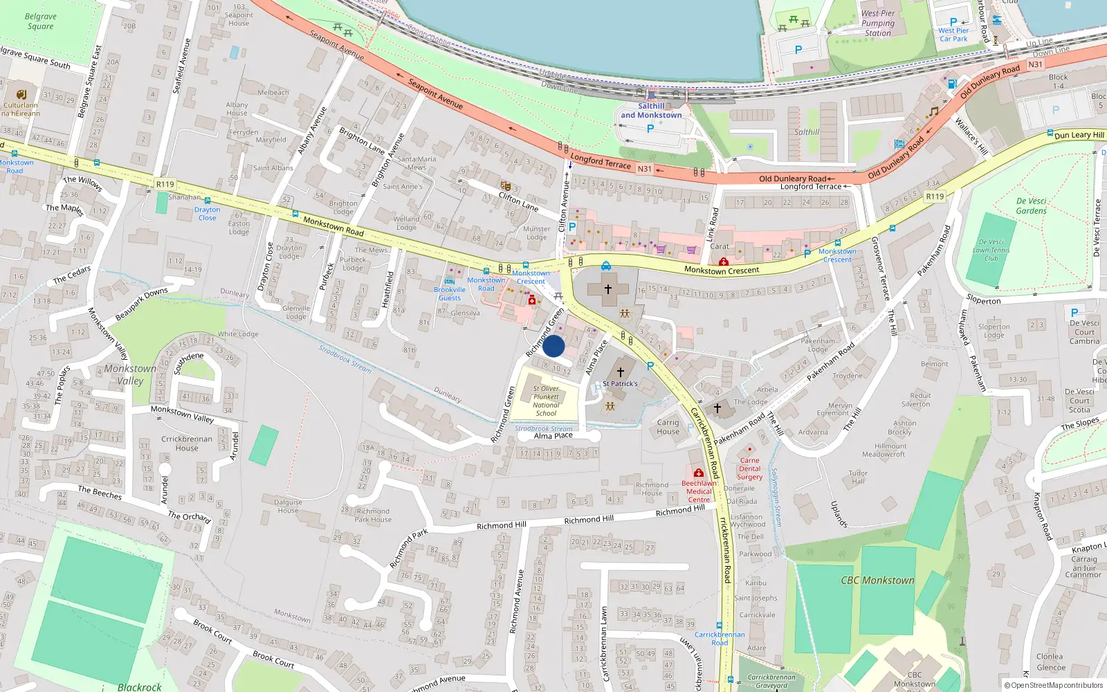Overhead map showing the location of 4 Richmond Green, Monkstown, Co Dublin