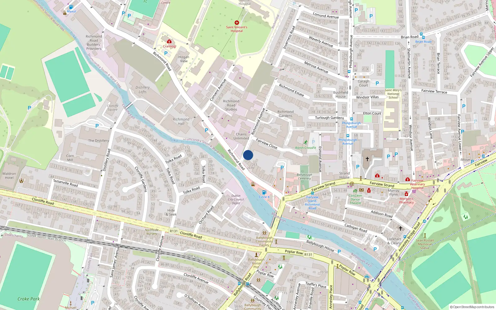 Overhead map showing the location of 4 Richmond Mews, Richmond Road, Fairview