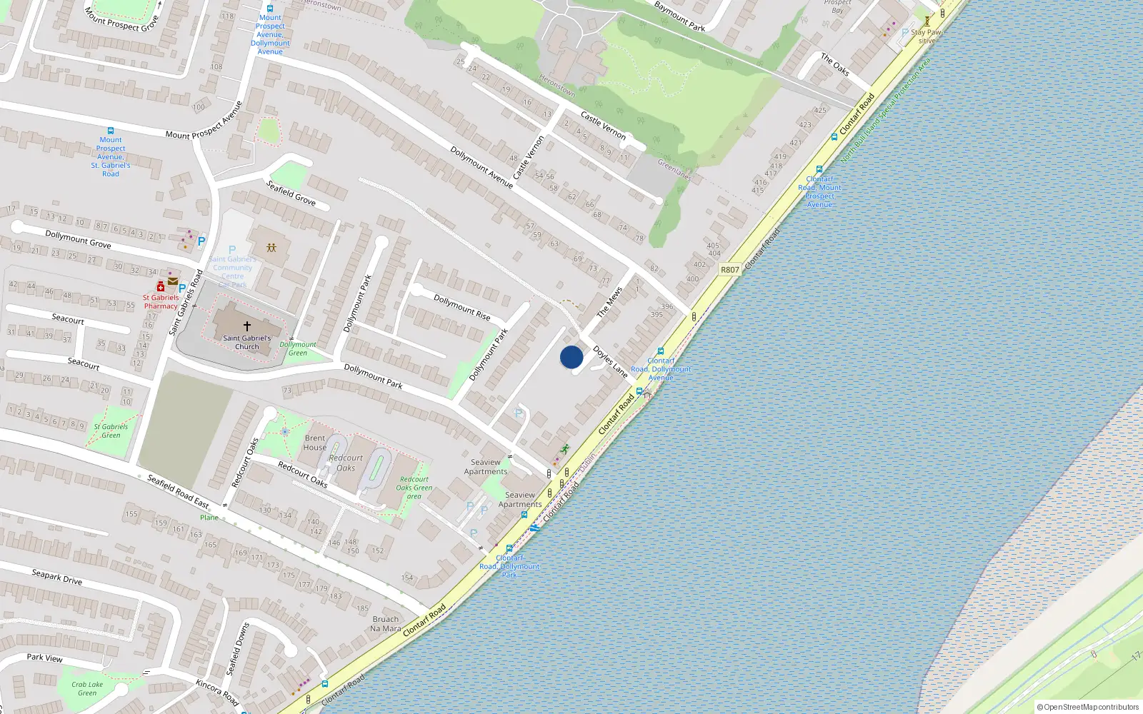 Overhead map showing the location of 4 Rinn na Mara, Doyles Lane, Clontarf Road Dublin 3
