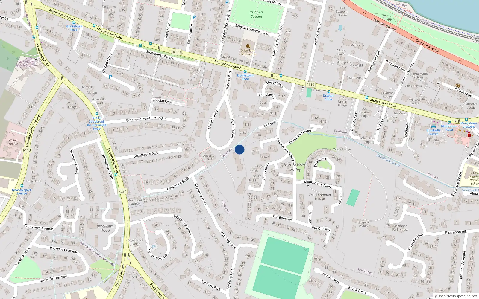 Overhead map showing the location of 4 Riverdale Court, Queen's Park, Monkstown