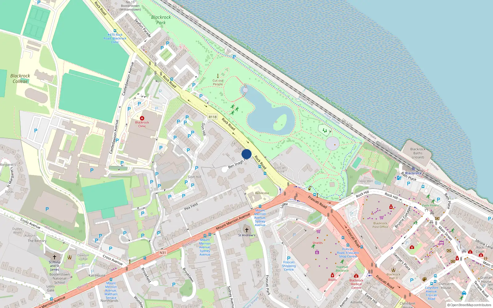 Overhead map showing the location of 4 Rock Road, Blackrock