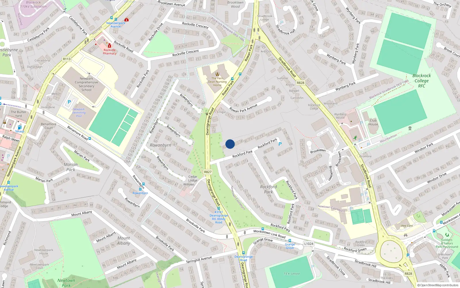 Overhead map showing the location of 4 Rockford Park, Blackrock, Co Dublin
