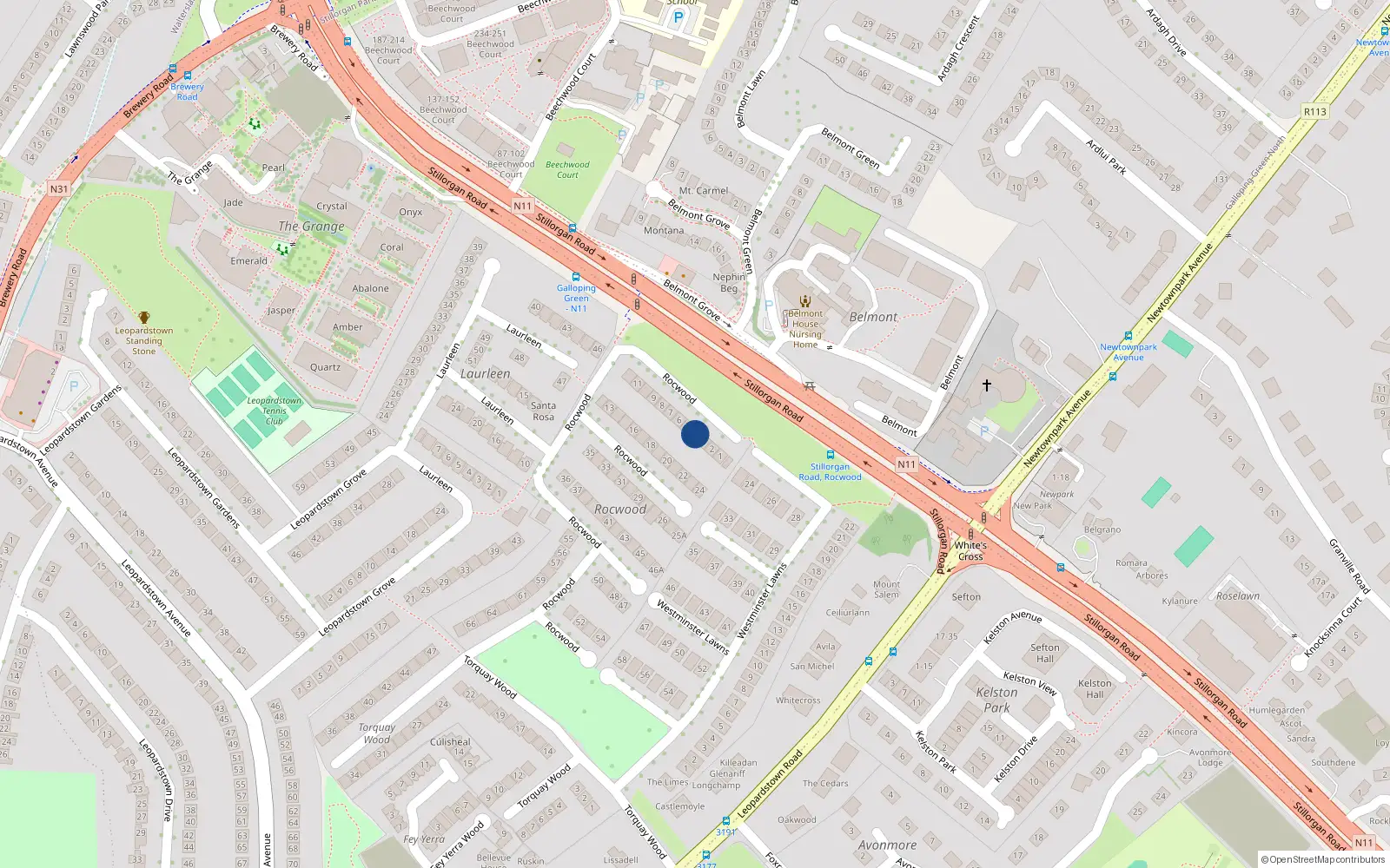Overhead map showing the location of 4 Rocwood, Blackrock