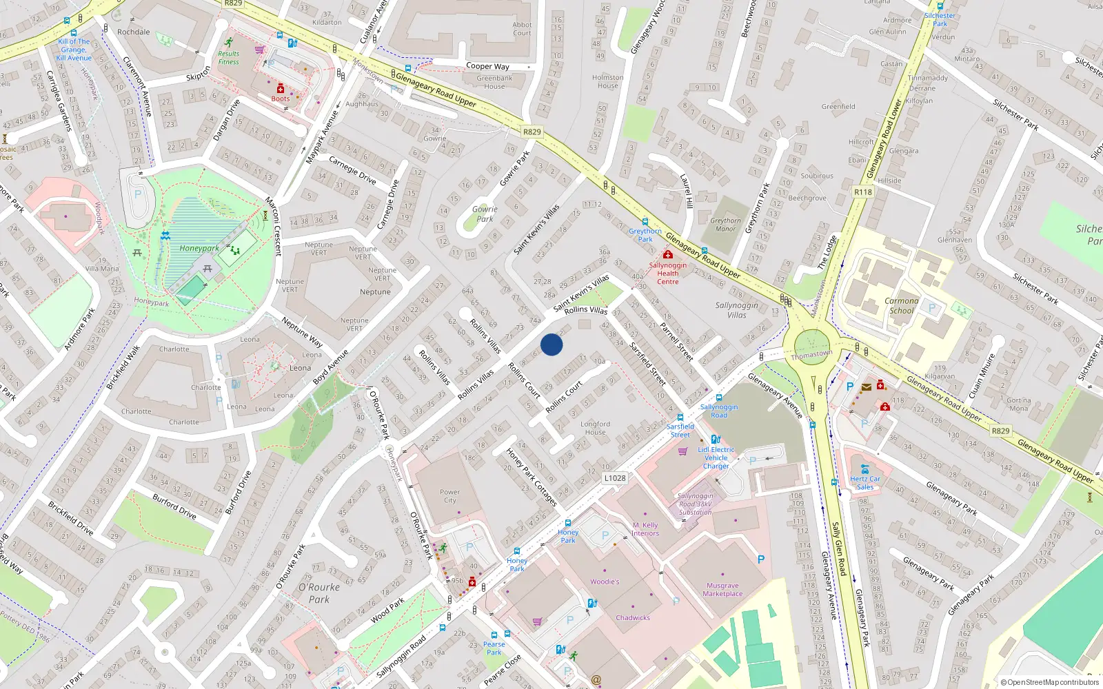Overhead map showing the location of 4 Rollins Villas, Sallynoggin