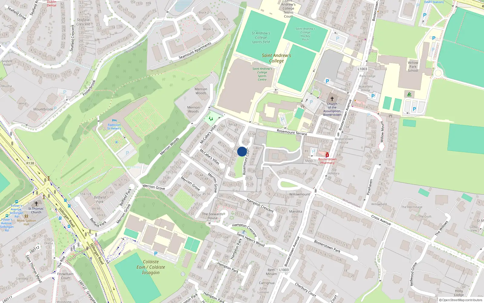 Overhead map showing the location of 4 Rosemount Court, Booterstown